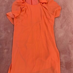 Elegant Orange Chiffon Flutter-Sleeve Dress